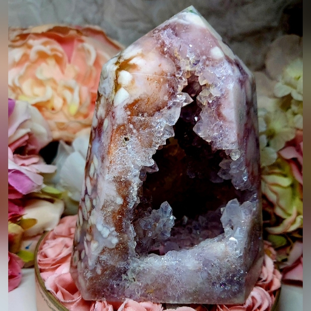 Huge Pink Amethyst Sakura Flower Agate Tower - Picture 5 of 16